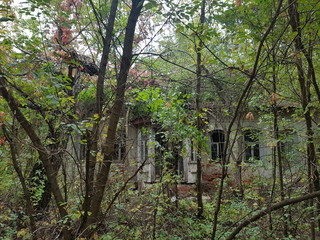 Deserted, derelict house building situated in Pripyat inside the exclusion zone, Chernobyl,...