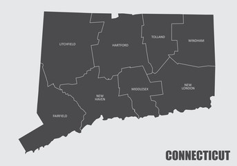 Fototapeta na wymiar Connecticut State counties map