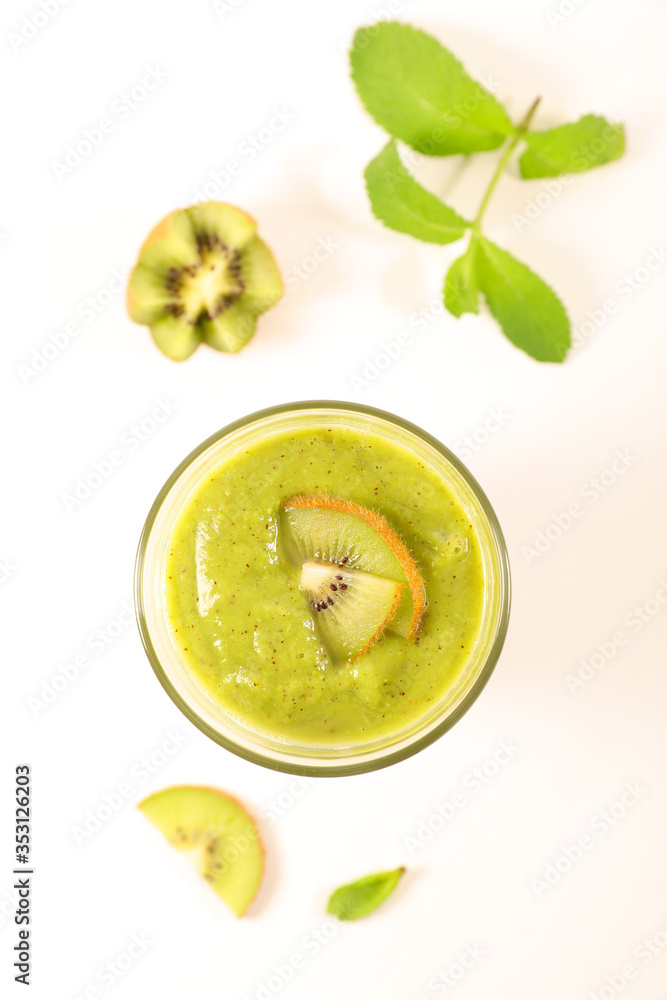 Sticker kiwi smoothie on white background