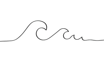 Sea wave Art in one line. Seascape drawn by a graphic black line. Vector stock image.
