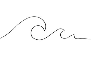 Sea wave Art in one line. Seascape drawn by a graphic black line. Vector stock image.