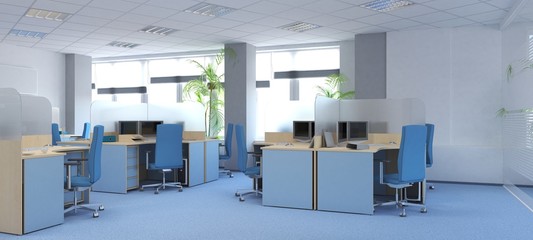 Plakat office, interior visualization, 3D illustration