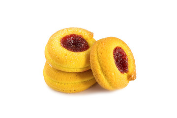 A confection isolated on a white background. Sweet cakes, cookies, muffins, shortbread cookies in front of a white background