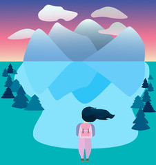 Flat style vector illustration of a hiking girl
