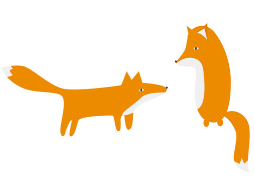 Cute cartoon foxes. Isolated vector image on a white background