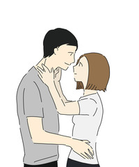 白背景に見つめ合う男女（カップル）カラー