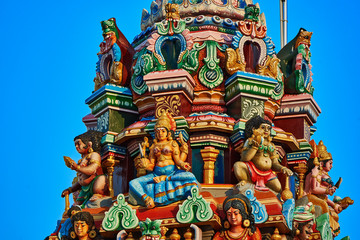 detail of gods and godness on the Hindu Sri Mahamariamman Temple in Little India at Georgetown Penang, Malaysia