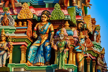 Fototapeta na wymiar detail of gods and godness on the Hindu Sri Mahamariamman Temple in Little India at Georgetown Penang, Malaysia