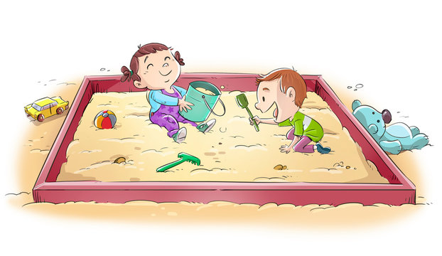 Little children playing park with sand