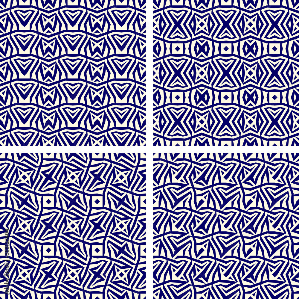 Poster set of seamless geometric pattern with geometric shapes,fabric pattern,tile pattern,carpet pattern,w