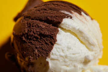 close up view of tasty brown and white ice cream