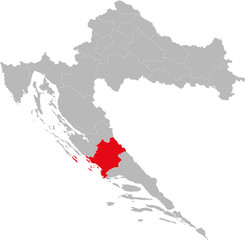 Šibenik county highlighted on Croatia map. Light gray background. Perfect for Business concepts, backgrounds, backdrop, sticker, chart, presentation and wallpaper.