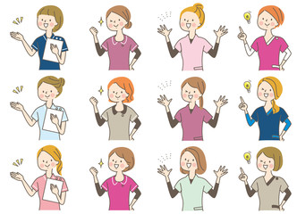 若い女性　医師　看護師　整体師　白衣　表情セット