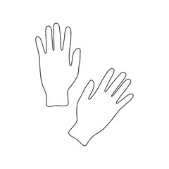 Medical gloves, hand drawn illustration. Medical protective blue gloves on white background, hygiene supplies. Outline, vector stock illustration.