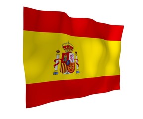 The flag of Spain. Official state symbol of the Kingdom of Spain. Concept: web, sports pages, language courses, travelling, design elements. 3d illustration