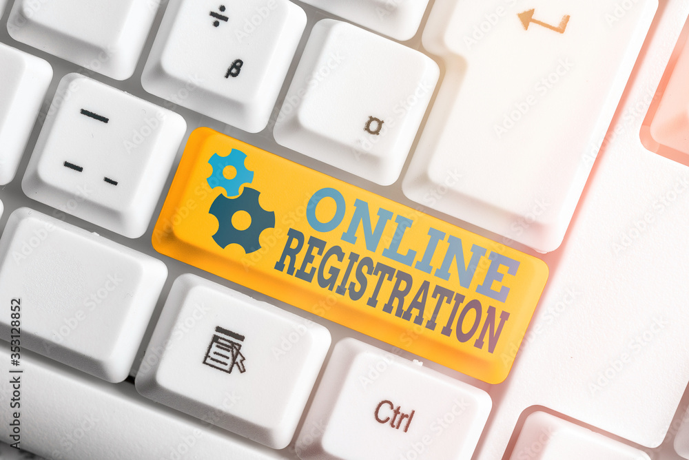 Poster conceptual hand writing showing online registration. concept meaning system for subscribing or regis