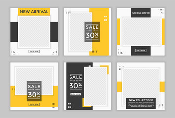 Editable template post for instagram and social media ad. web banner ads for promotion design with yellow and black color. 