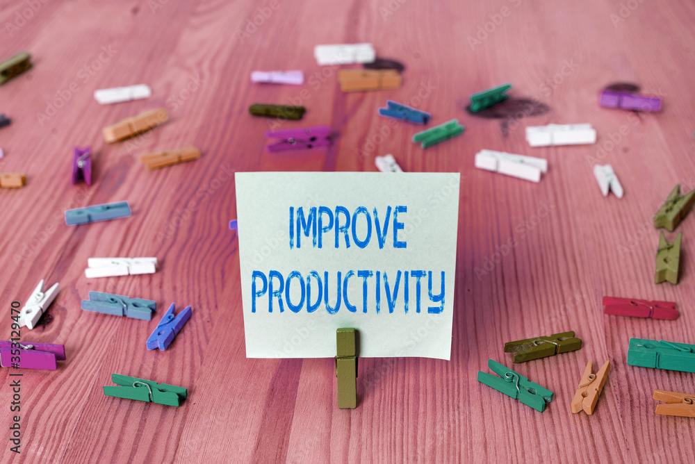Poster conceptual hand writing showing improve productivity. concept meaning to increase the machine and pr