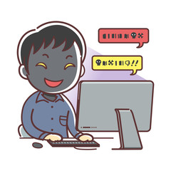 ネットで悪意のある書き込みをする男性のイラスト（アンチ・ヘイト）