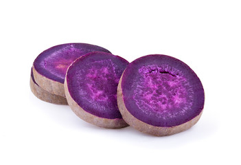 slice purple yams on isolated white background