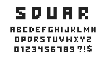 Square font numbers and letters set. Creative alphabet in vector flat.