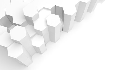 Obraz premium White abstract background with honeycomb. Hexagon bars isolated on white backdrop. 3D illustration