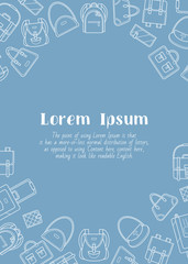 Handbag - vertical card with text and vector outline illustrations of bag, backpack, purse, clutch, luggage, suitcase for graphic design