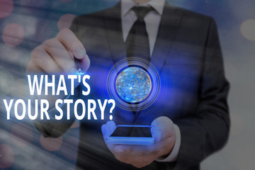 Word writing text What S Is Your Storyquestion. Business photo showcasing manner of asking an...