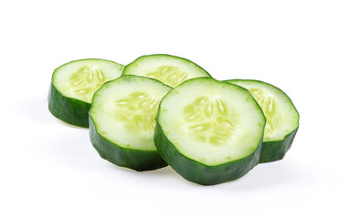 slice green cucumber isolated on white background