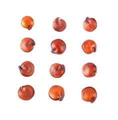 red quinoa on white background. top view