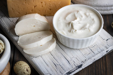 Assorted dairy products. Farm products