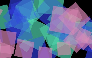 Multicolored translucent squares on dark background. 3D illustration