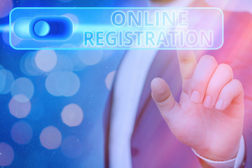 Handwriting text Online Registration. Conceptual photo System for subscribing or registering via...