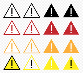 Vector triangle danger sign set in simple flat on white background.