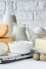 Assorted dairy products. Farm products