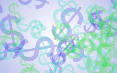 Multicolored translucent dollar signs on white background. 3D illustration