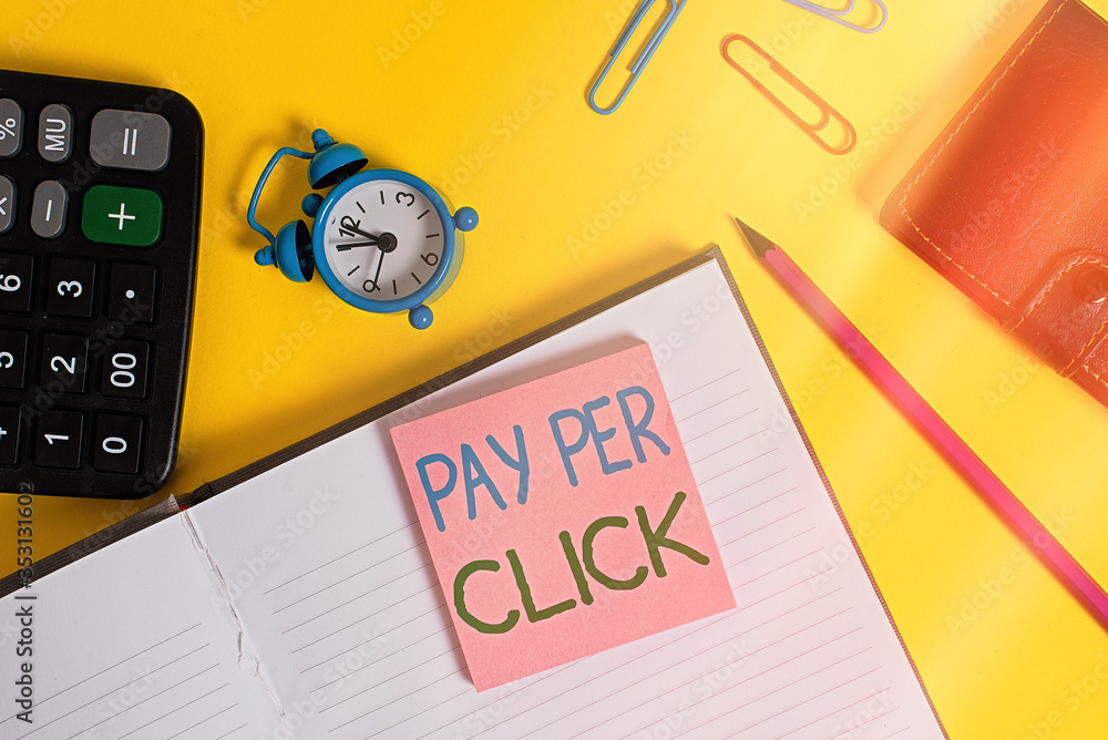 Poster text sign showing pay per click. business photo showcasing internet marketing in which payment is ba