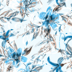 Watercolor Flowers Seamless Pattern. Artistic Background.
