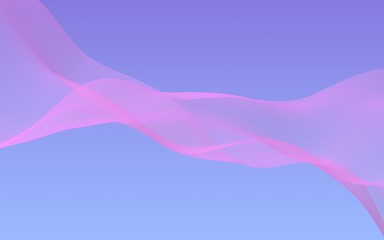 Pink wave on blue sky abstract background. Fluttering pink scarf. Waving on wind pink fabric. 3D illustration