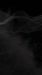 Black abstract background. Hi tech network. Cyberspace grid. Outer space. Starry outer space texture. Vertical orientation. 3D illustration