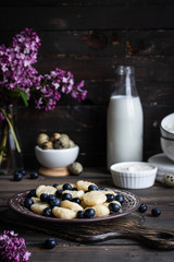 Lazy cottage cheese dumplings with fresh berry. Simple and healthy breakfast