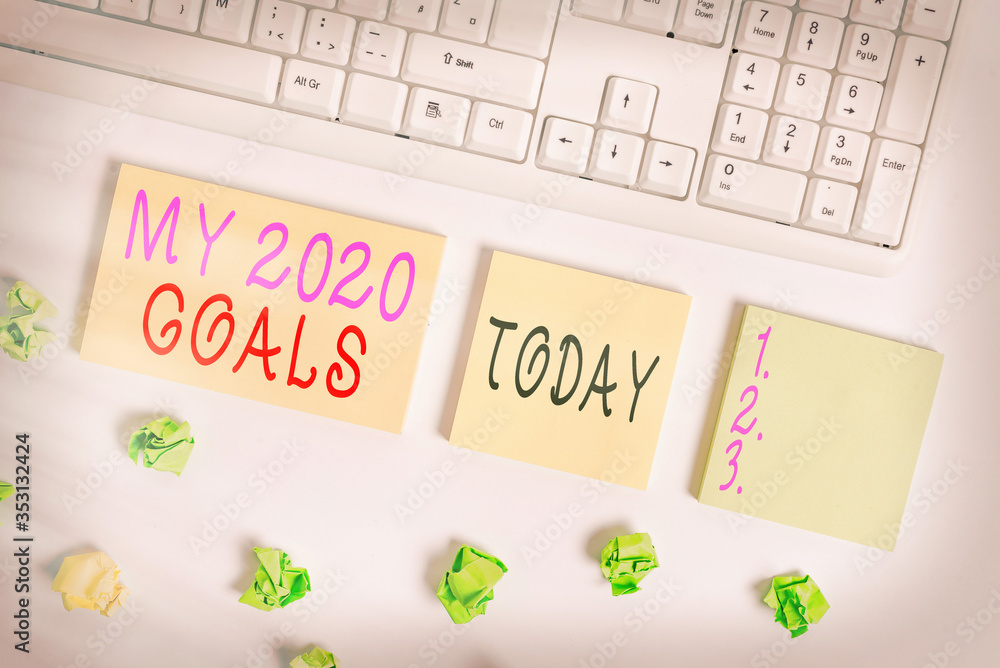 Poster conceptual hand writing showing my 2020 goals. concept meaning setting up an individualal goals or p