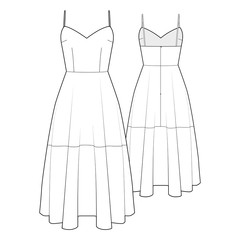 Fashion illustration of dress. Technical drawing dress