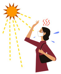 夏の暑さで困る女性イラストベクター