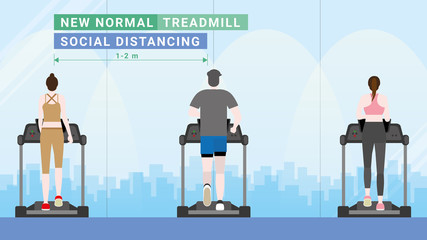 Fototapeta na wymiar Social distancing in fitness center treadmill