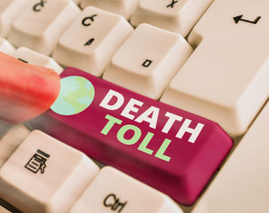 Conceptual hand writing showing Death Toll. Concept meaning the number of deaths resulting from a...