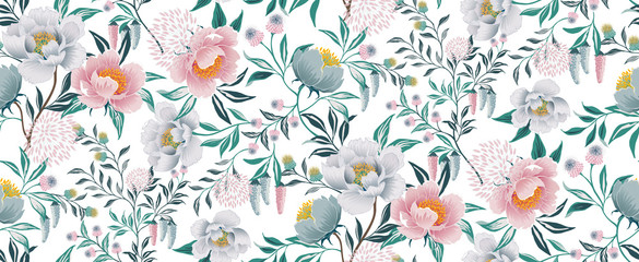 Vector illustration of seamless floral pattern in spring for Wedding, anniversary, birthday and party. Design for banner, poster, card, invitation and scrapbook 