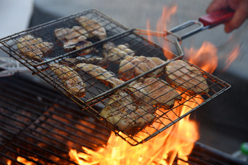 foie gras on the grill fire