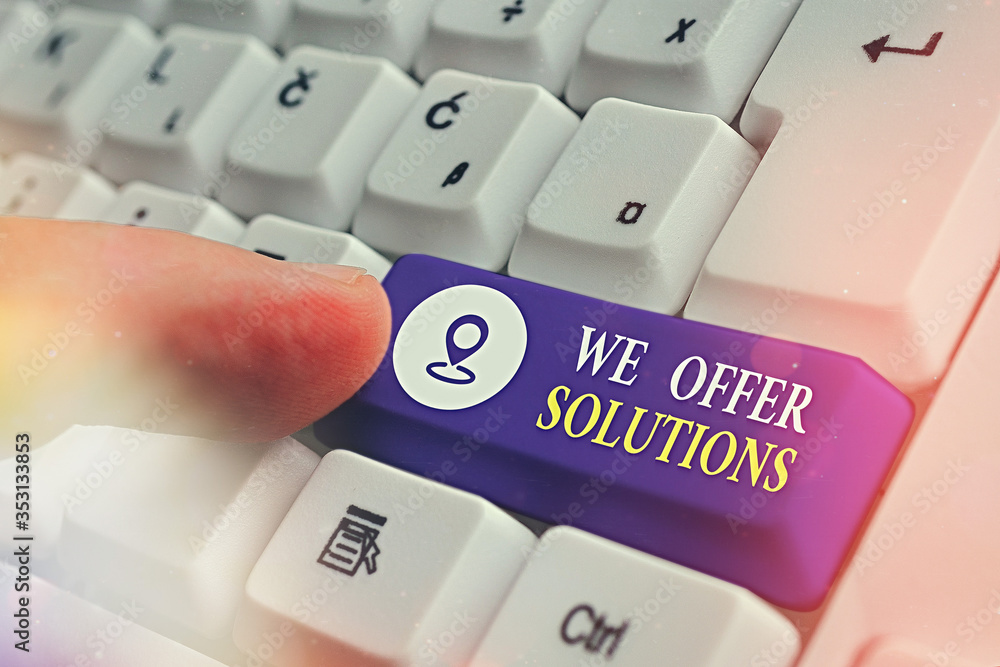 Poster handwriting text we offer solutions. conceptual photo way to solve problem or deal with difficult si