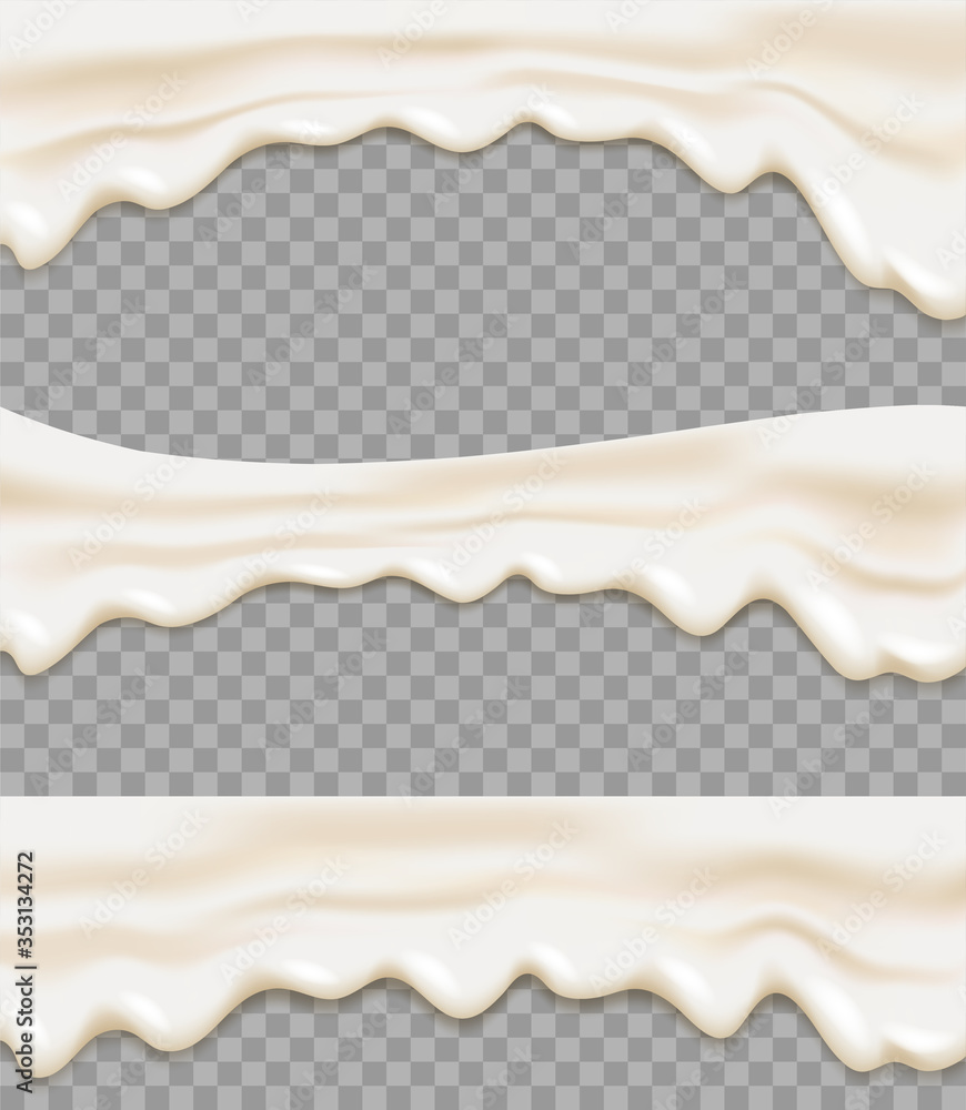 Poster liquid yogurt or cream flowing on transparent background. yogurt realistic texture.